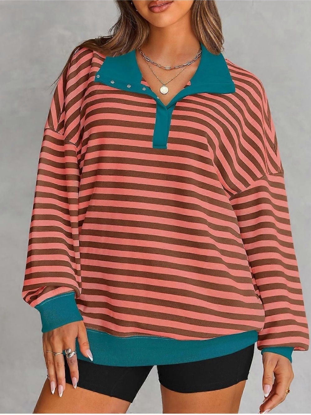 Striped Pink & Blue Striped Sweatshirt